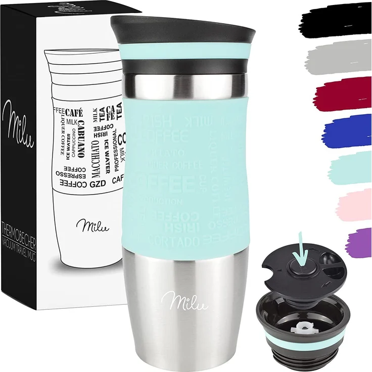 Milu Thermobecher Isolierbecher Kaffeebecher to go - 370ml - 100% Auslaufsicher - Trinkbecher aus Edelstahl - Autobecher doppelwand Isolierung - Thermo Becher - Travel Mug - (Türkis, 370ml)