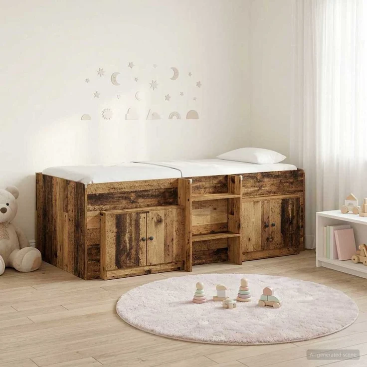 vidaXL Loft Bettgestell mit Schrank 3 stk. Altholz Holzwerkstoff 3423380 – Bild 1