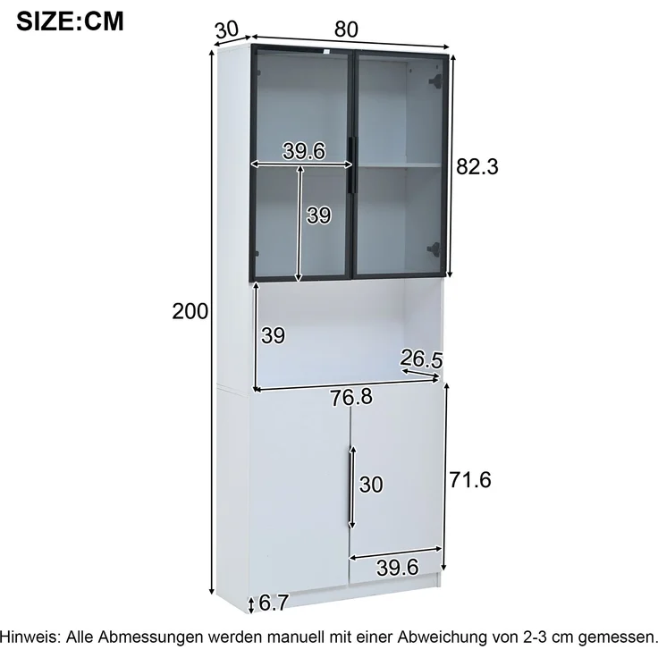 ZUBALIYA Vitrine (30 x 160 x 200 cm), LED - Beleuchtung, Verstellbare Einlegeböden, Stauraum für Wohnzimmer und Esszimmer, Weiß – Bild 13