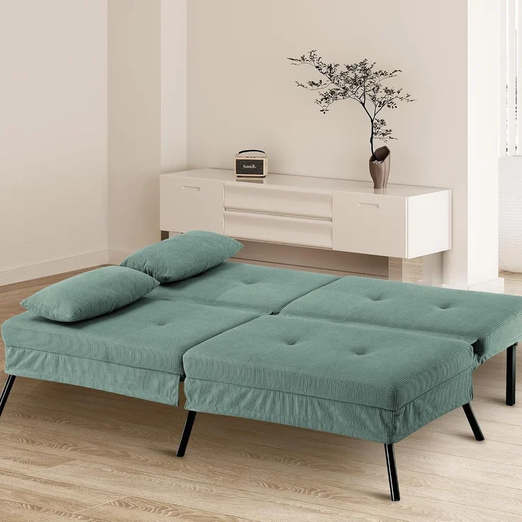 COMHOMA Sofa Schlafsofa mit Schlaffunktion, überzug Futon Klappsofa, Bettcouch, ecksofa, Couch Gästebett, 3-Sitzer Sofa, mit verstellbare Rückenlehne aus Cordstoff Grün – Bild 8