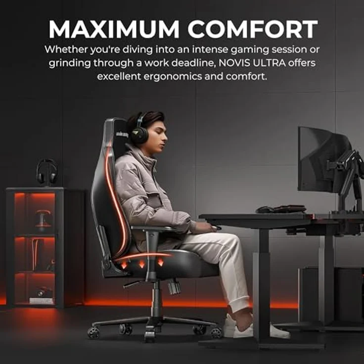 Anda Seat Novis Ultra Gaming Stuhl - Extra großer Ergonomischer Gaming Stuhl mit LendenstüTZE und verstellbare Armlehnen, Gamerstuhle für Erwachsene aus PVC-Leder, Schwarzer Gamer Sessel – Bild 4