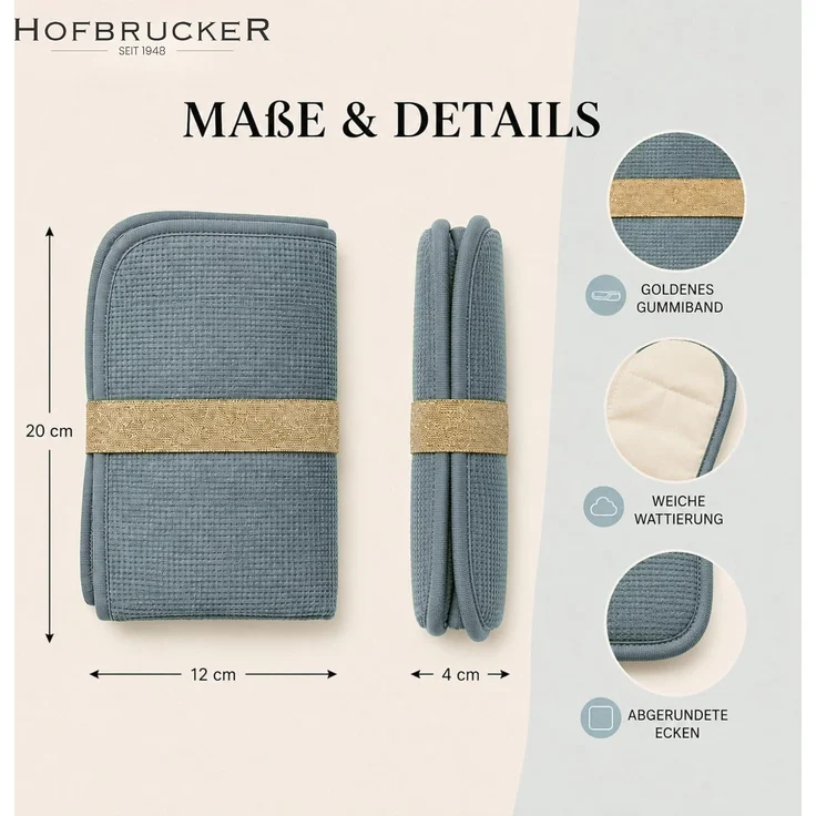 Hofbrucker® Windeltasche mit Wickelunterlage für unterwegs, faltbare Wickelclutch mit Organizer für Windeln & Feuchttücher, Abwischbar, Must Have für die Baby Erstausstattung (taubenblau) – Bild 5