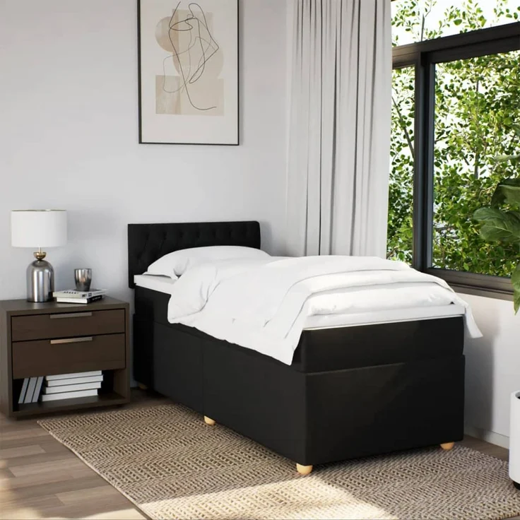vidaXL Boxspringbett mit Matratze Schwarz 90x190 cm Stoff 3288844 – Bild 4