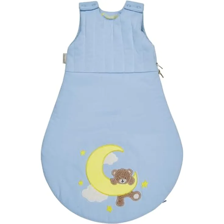 Sterntaler Babyschlafsack 50/56 cm Bär Bo, Schlafsack für Babys, Applikation am Fußteil, Singlejersey-Futter, Wattierung, Zwei-Wege-Reißverschluss, Mesheinsatz, 63×47×2 cm, eisblau, 1,50 TOG, Größe 56
