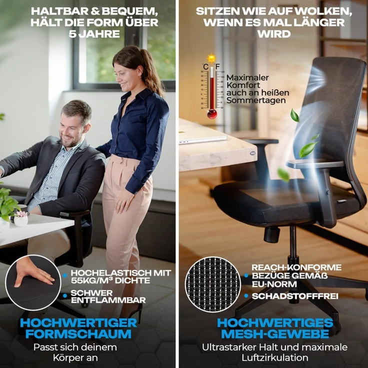 VALKENSTOL M2 Armstütze - Bürostuhl Ergonomisch Testsieger - 5 Jahre Garantie - Schreibtischstuhl ohne Kopfstütze - Computerstuhl – Bild 7