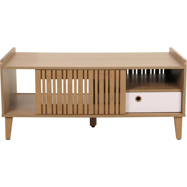 Couchtisch HWC-M48, Wohnzimmertisch Tisch Sofatisch, 52x114x59cm ~ natur, Schublade weiß – Bild 8