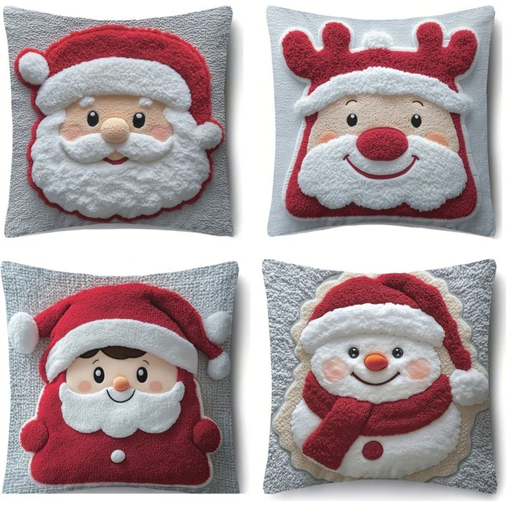 CLTYQ Kissenbezüge Weihnachten Retro, 4er Set Kissenbezug Weihnachten Dekokissen, (4 Stück), Leinen Kissenhüllen, Weihnachtskissenbezug Weihnachtsdeko – Bild 1