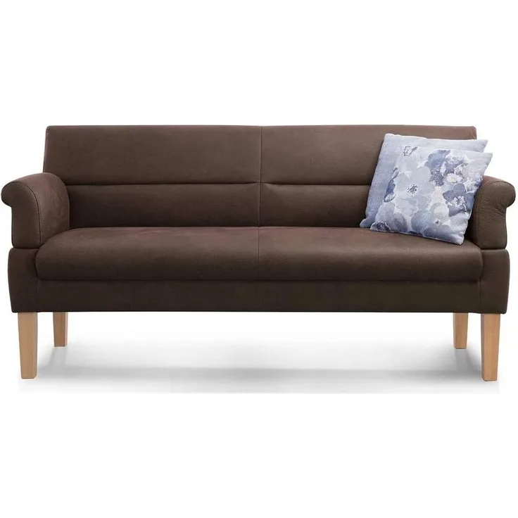 Cavadore 3-Sitzer Sofa Kira mit Federkern / Sitzbank für Küche, Esszimmer / Inkl. Armteilfunktion / 189 x 94 x 81 / Kunstleder dunkelbraun
