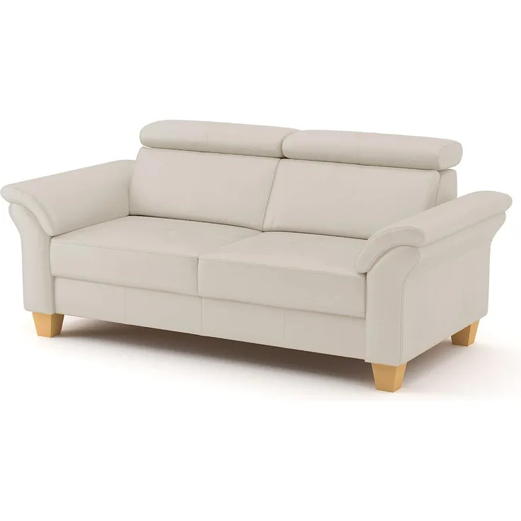 CAVADORE Echtleder 3er-Sofa Ammerland / Landhaus-Sofa mit Federkern + Kopfteilverstellung / 186 x 84 x 93 / Leder Weiß