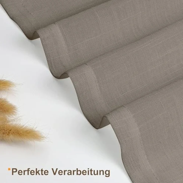 CUCRAF Leinenoptik Voile Vorhänge mit Ösen Gardine für Schlafzimmer Wohnzimmer, Leinenfarbe，2er Set – Bild 6