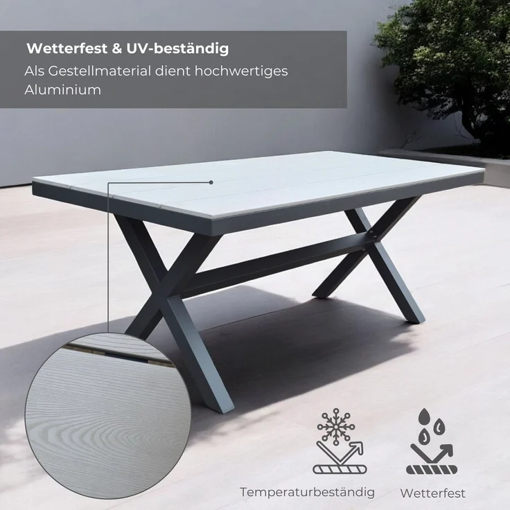 osoltus Gartentisch X Leg Aluminium Kunststoffholz 180 x 90 cm Ash Grey – Bild 4