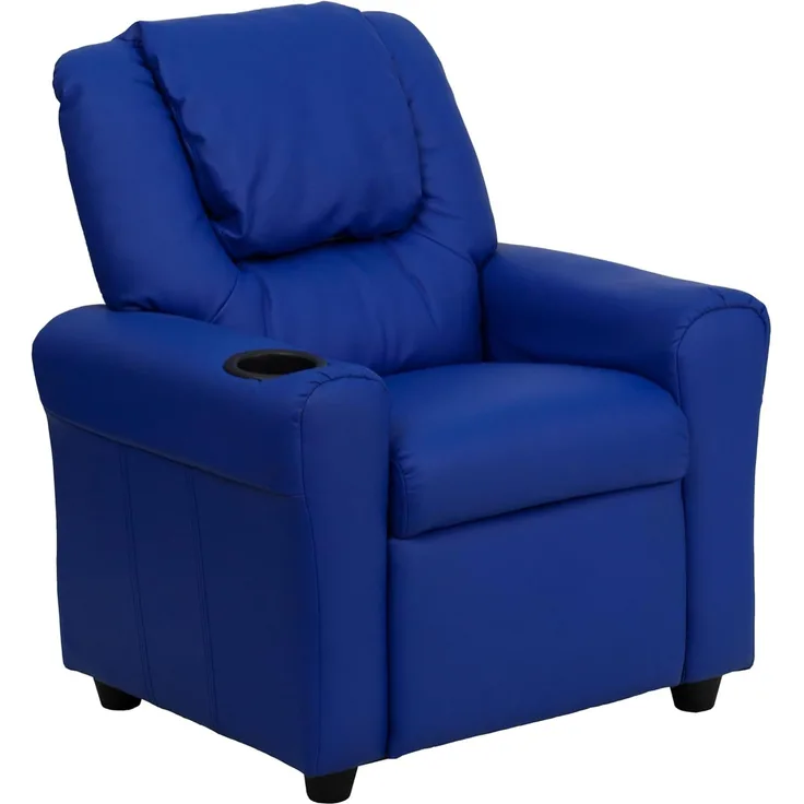 Flash Furniture Lehnsessel für Kinder, modern, mit Becherhalter und Kopfstütze, Holz, blaues Vinyl, 61 x 48 x 48 cm