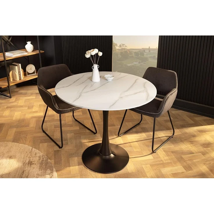 riess-ambiente Esstisch LYON 80cm weiß/schwarz - Keramik, Säulenfuß, zeitlos, kompakt, rund (Einzelartikel, 1-St), Eleganter Bistrotisch - idealer Mittelpunkt für Küche oder Wohnzimmer – Bild 2