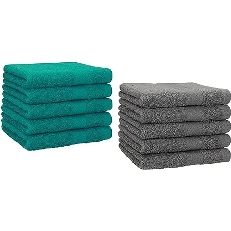 Betz Gästehandtücher 10 Stück Premium 30x50 cm Farbe smaragdgrün und anthrazit, 100% Baumwolle – Bild 2