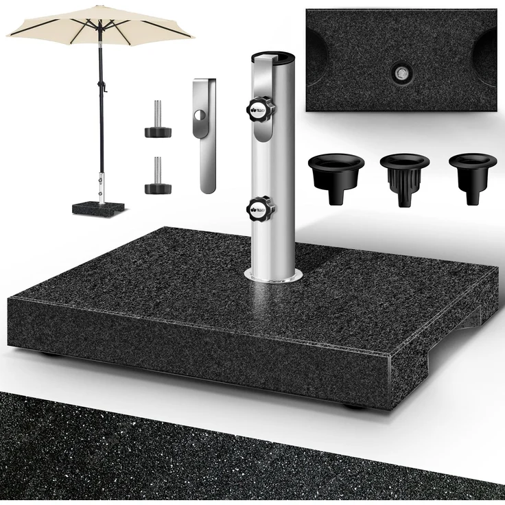 tillvex® Granit Sonnenschirmständer mit Transportgriff Anthrazit - 27 kg Rechteckig | Schirmständer Sonnenschirm mit Edelstahlrohr | Balkonschirmständer für Schirmstöcke 16-48 mm & 300 cm Schirmdurchmesser – Bild 1