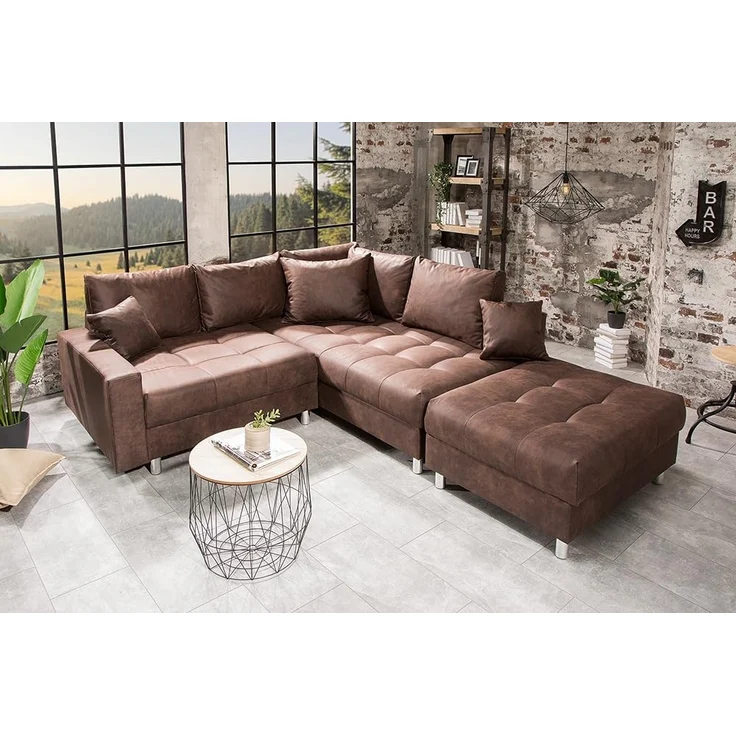 riess-ambiente Ecksofa KENT 220cm braun, Set 2 Teile, Wohnzimmer · Couch · Microfaser · Federkern · inkl. Hocker · Design – Bild 2