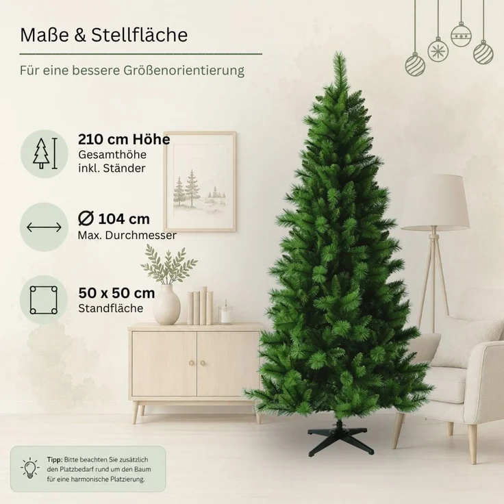 HXT 1101 SLIM 210 cm künstlicher Weihnachtsbaum inklusive Metallständer, exklusiv & hochwertig, schwer entflammbar – Bild 4