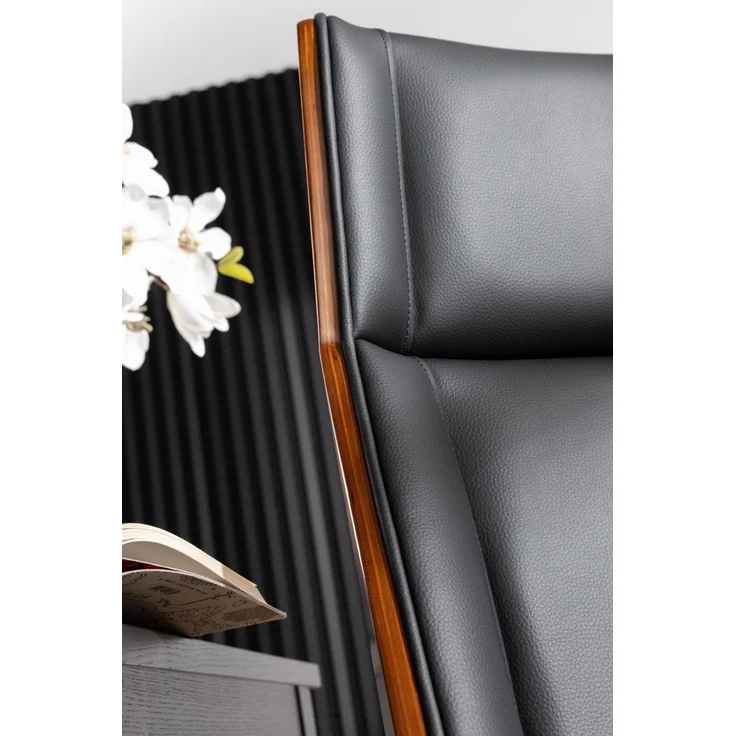 Office Chair mit Walnussholz, ca. 56 x 65 x 110–118 cm – Schwarz – Bild 5