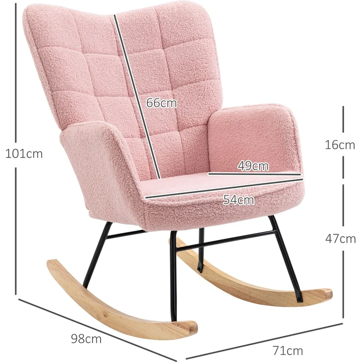MELAYR, Schaukelstuhl im Retro-Design, Massivholz, Sessel, Relaxsessel, 98 cm x 71 cm x 101 cm, Rosa – Bild 5