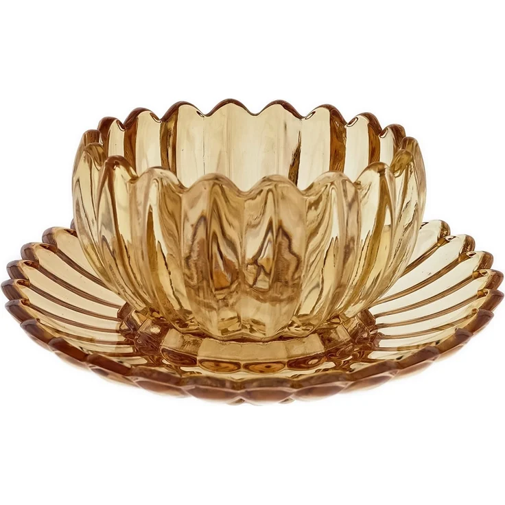 Dessertgläser mit Unterteller, 12-teiliges Glasschalenset - Lotus Design Gold/Braun – Bild 1