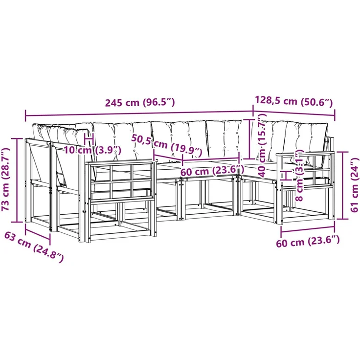 vidaXL Outdoor-Sofagarnitur mit Kissen 6 pcs Weiß und Beige 3389819 – Bild 8