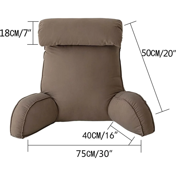 1 Stück – Großes Lesekissen mit Armlehnen, Rückenstütze, abnehmbarer Bezug & Tasche (75×40×58 cm, Braun) – Bild 2
