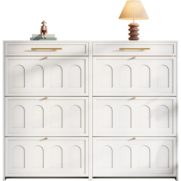 DESVIAE Schuhschrank mit 12 verstellbaren offenen Regalböden und 2 Schubladen 140x123,5x25 cm MDF Weiß – Bild 7