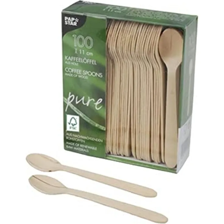 100 PAPSTAR Einweg-Kaffeelöffel pure Holz