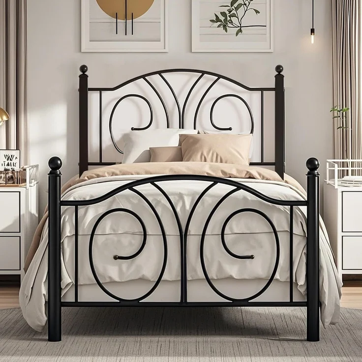 VECELO Bettrahmen 90x200 cm, Metallbett mit Hohem Kopfteil und Fußteil, Moderner Minimalistischer Jugendbett für Schlafzimmer Gästezimmer Viel Stauraum unter dem Bett, Schwarz – Bild 1