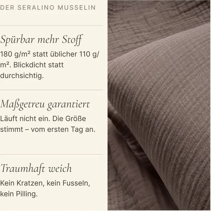 Seralino Kissenbezüge 2er Set aus Musselin (100% Bio Baumwolle) blickdicht, weich, (2 Stück), besonders weich, bügelfrei, formstabil, verdeckter Reißverschluss – Bild 4