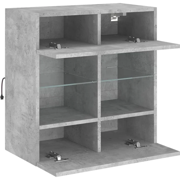 TV-Wandschrank, Fernsehschrank mit LED-Leuchten Betongrau 58,5 x 30 x 60,5 cm – Bild 7