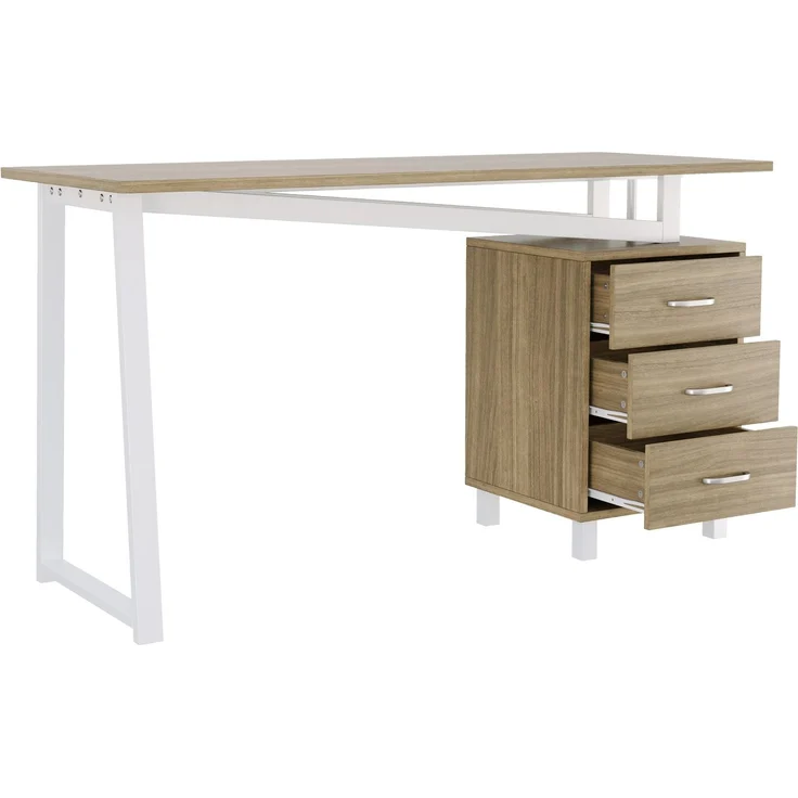 Schreibtisch mit MDF-Platte, 3 Schubladen, 130x55x75 cm, Naturholzfarben/Weiß – Bild 5