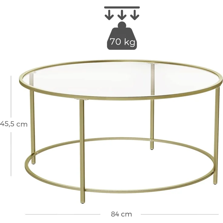 Vasagle 'LGT21G' Couchtisch mit goldenem Metallgestell, Hartglas transparent, Ø84 cm – Bild 5