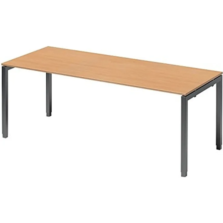 BISLEY Cito Schreibtisch, 650-850 mm höheneinstellbares U-Gestell, Metall, Bc334 Dekor Buche, Gestell Anthrazitgrau, 80 x 200 x 85 cm
