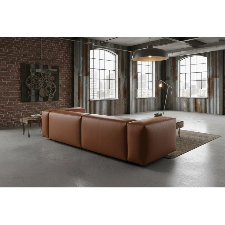 KAWOLA Sofa CELESTE 4-Sitzer mit Hocker Lederfaserstoff cognac 72 x 114 x 302 cm – Bild 4