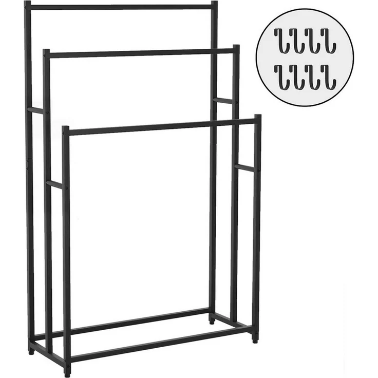 GLIESE Wäscheständer Beweglich Wäscheständer mit 3 Stangen aus Metall, Handtuchhalter, Vierkant-Stange mit rutschfester Oberfläche, 75 x 30 x 120cm – Bild 2