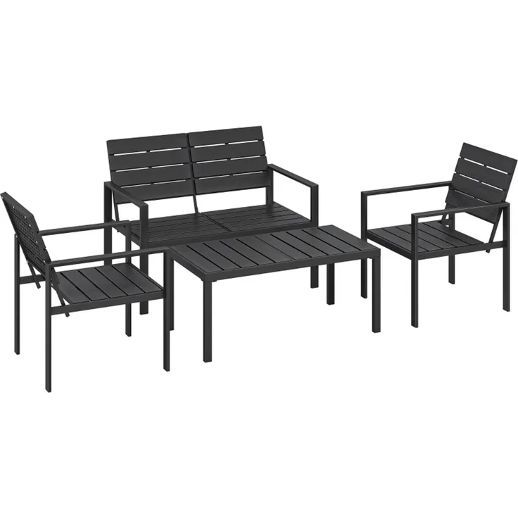Gartenlounge-Set für 4 Personen mit HDPE-Latten, Couchtisch 95,3x50,5 cm, Schwarz