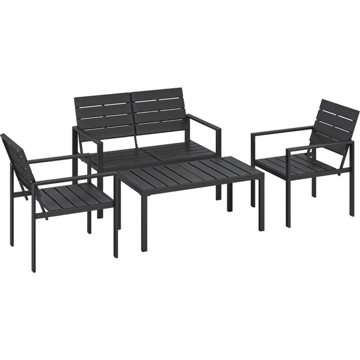 Gartenlounge-Set für 4 Personen mit HDPE-Latten, Couchtisch 95,3x50,5 cm, Schwarz – Bild 1