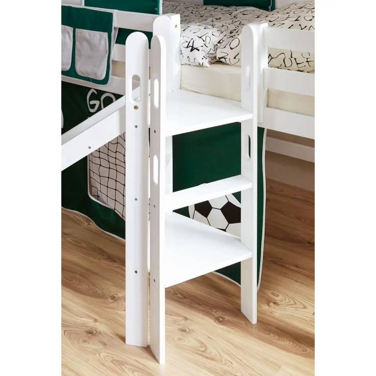Hochbett mit Rutsche "Tino" 90x200 Buche massiv weiß