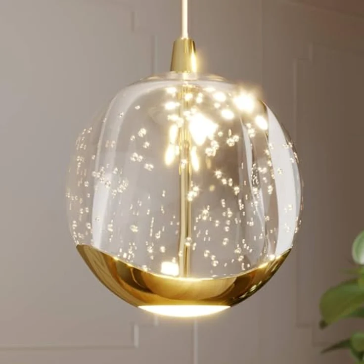 Lucande LED-Hängelampe Hayley, Ø 40 cm, 9-flg., gold, mit Glaskugeln und warmweißem Licht – Bild 6