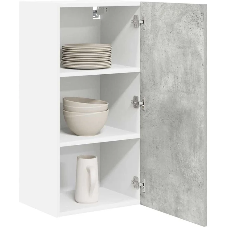Küchen-Hängeschrank, Wandschrank Betongrau und Weiß 40 x 31 x 80 cm Holzwerkstoff – Bild 3