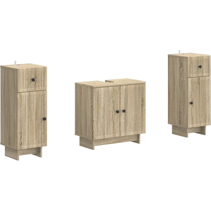 vidaXL 3-teiliges Badezimmer-Schranksystem EDE 3 stk. Sonoma-Eiche 3417983 – Bild 2