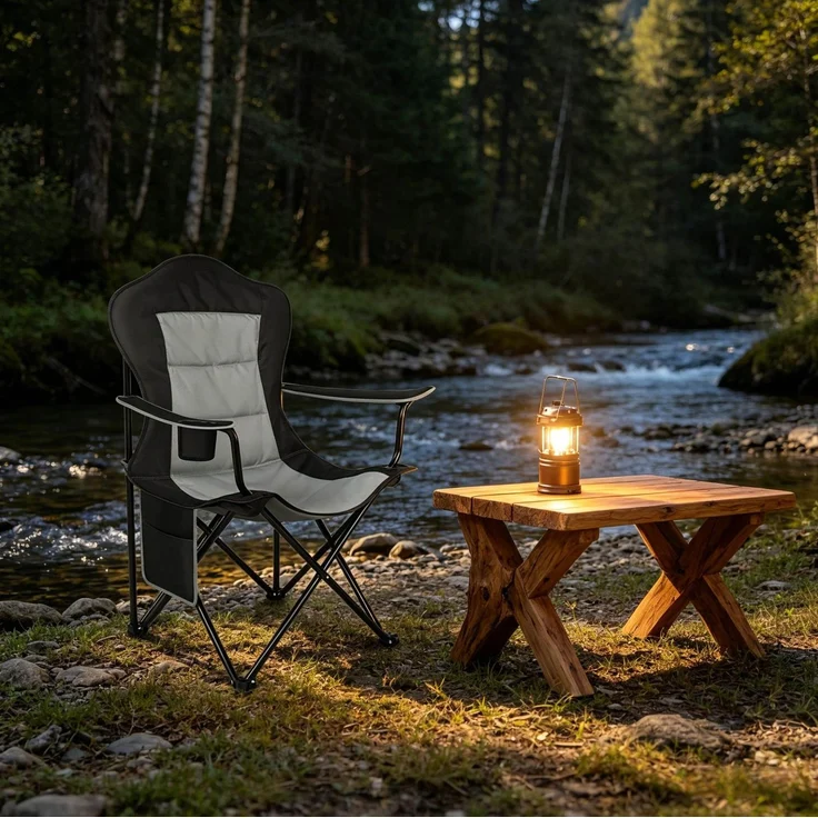 Camping-Klappstuhl 84x110x62 cm mit gepolstertem Sitz, Getränkehalter und Seitentasche – Bild 2