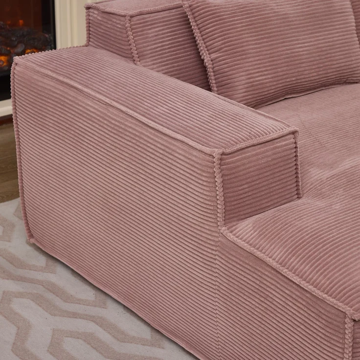 LVHOM Ecksofa 2 Sitzer, Modulares Sofa 235 cm breit, L-Form Sofa mit 2 Kissen, Schlafsofa aus Cordstoff, kein Aufbau erforderlich, Rosa – Bild 9
