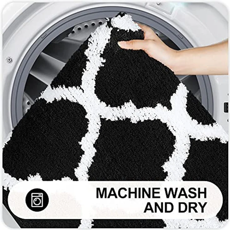 Homaxy rutschfest Badematten Set 2 teilig Weich Hochflor Bad WC Badezimmerteppich Set Mikrofaser Badvorleger Set 2teilig -Schwarz – Bild 7