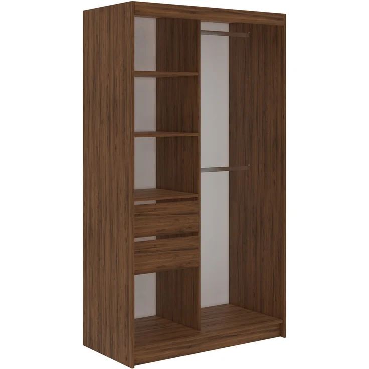 Kleiderschrank LAOS 120 cm Schiebetürenschrank Warmia-Nuss mit Akustikpaneel-Design (Lamellen) Schwarz & Spiegel, Inkl. Innenausstattung - mit Schubladen – Bild 5