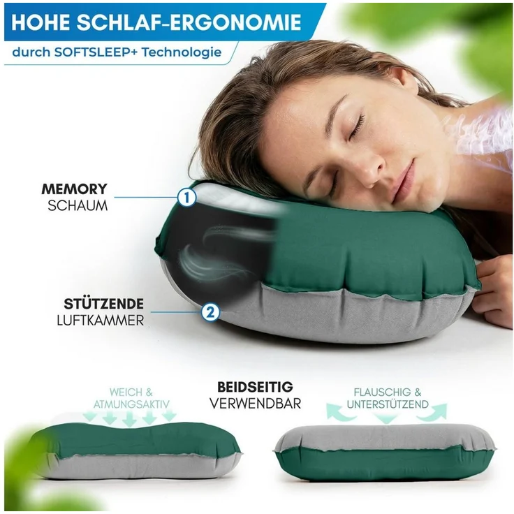 Nordmut Reisekissen aufblasbar & ergonomisch für Camping & Outdoor, kompakt & ultraleicht, Spar-Set, 1-tlg, Nordmut Rago + Kompressionsbeutel, Trekking, Schlafkissen für Nacht, waschbarer Bezug, Kompressionsbeutel – Bild 4