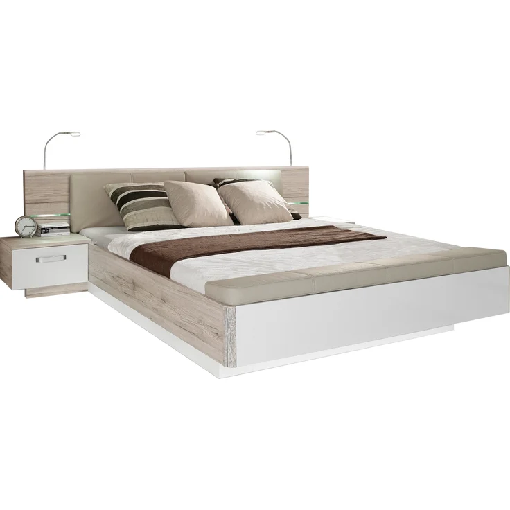 Bettanlage >Rondino< in Sandeiche / Weiß Glanz - 285,3x87,7x237cm (BxHxT) – Bild 1