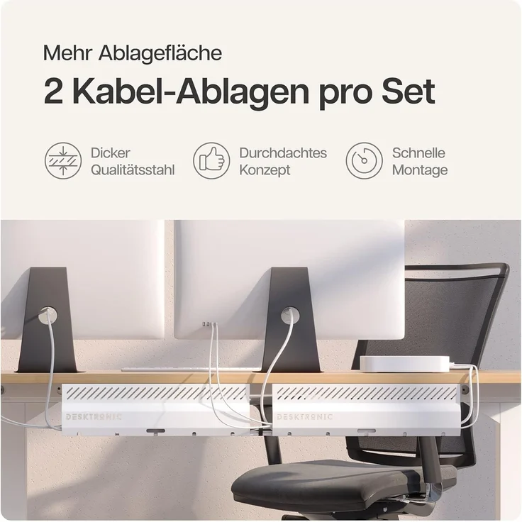 Desktronic Kabelkanal Schreibtisch, 2x43cm, Hochwertiger Stahl, Kabel Organizer für Kabelführung Weiß – Bild 2