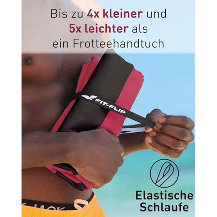 Fit-Flip Strandtuch XXL, Mikrofaser, leicht und schnelltrocknend, 100% recyceltes Strandhandtuch, weinrot-dunkelgrau gestreift, 200x90cm – Bild 5